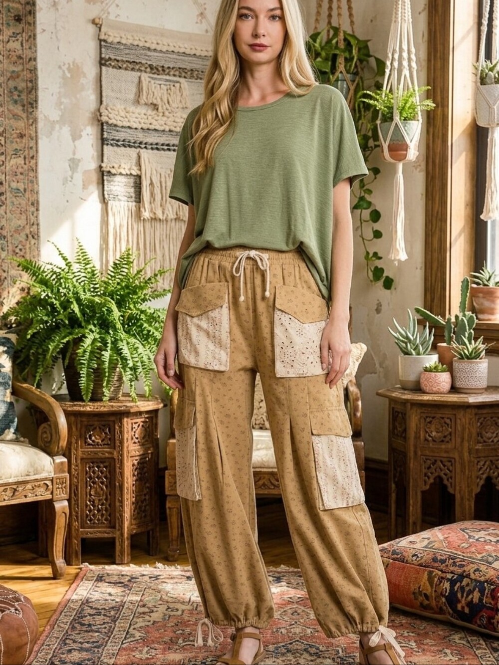 BLUE VELVET Patched Jogger, Rusted Ochre